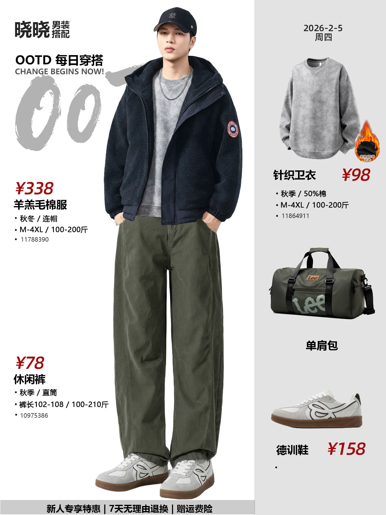 日常搭配 · 羊羔毛棉服+加绒卫衣